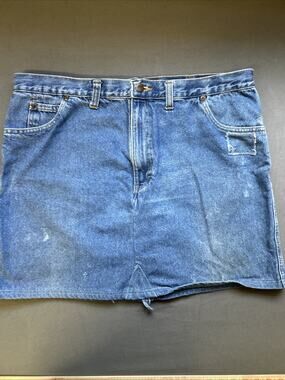 Double Knot Jean Skirt Women's 40 x 32 Blue Denim Knee Length Zip Fly Pockets Y2